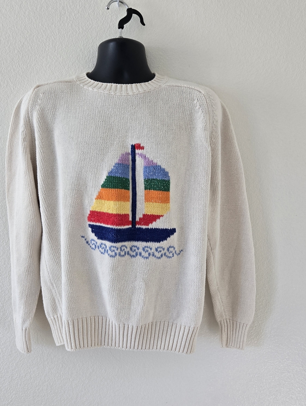 Vintage Van Heusen Sailing Boat Cotton Knit Sweater Mens Large Nautical Pteppy - Picture 3 of 16